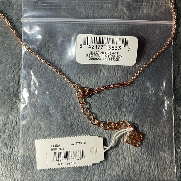 🔥 Kendra Scott Elisa Rose Gold Pendant Necklace in Iridescent Drusy 15” Chain - Picture 6 of 6